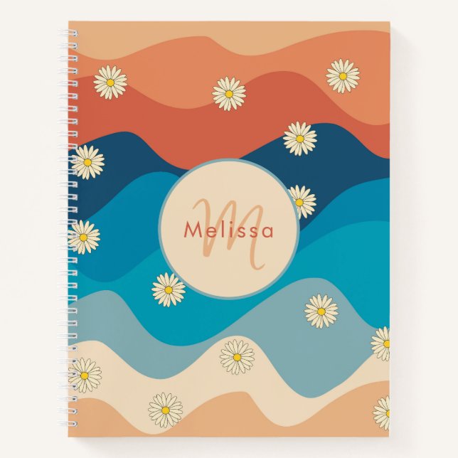 Carnet Monogramme Motif des ondulations et marguerites ré (Devant)