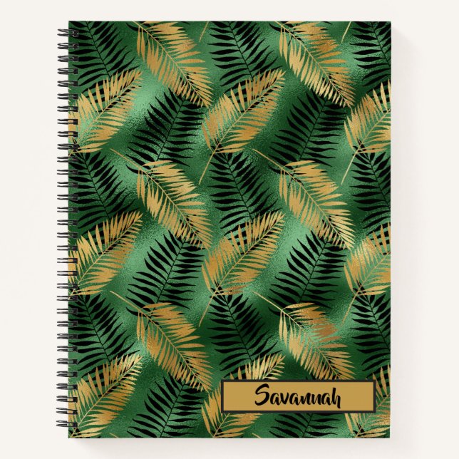 Carnet Monogramme Motif Feuille vert et or (Devant)