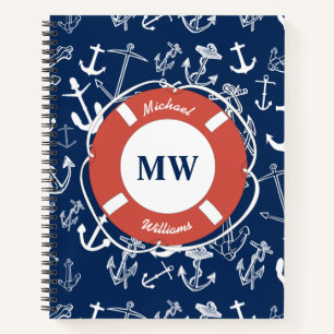 Carnet Monogramme nautique Ancre bleu marine Motif