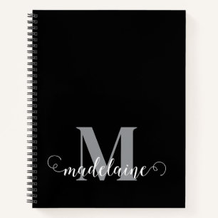 Carnet Monogramme noir blanc argent personnel