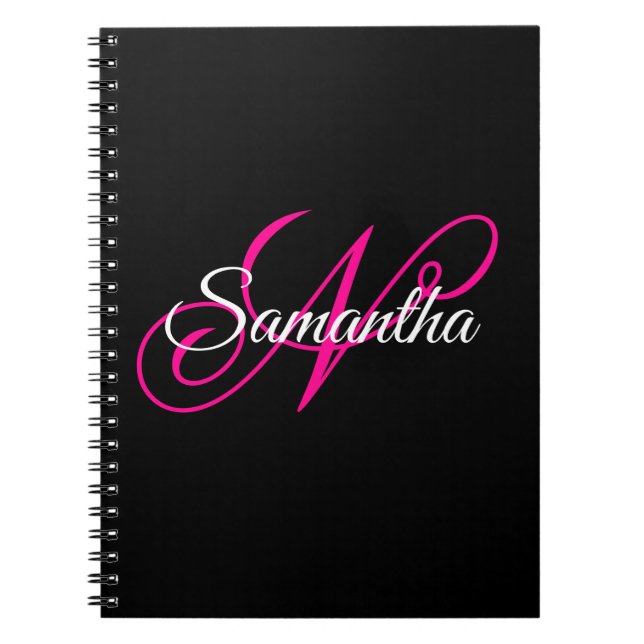 Carnet Monogramme noir blanc et rose chaud (Devant)