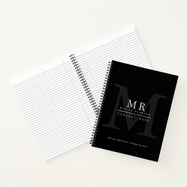 Carnet Monogramme noir élégant (Intérieur)