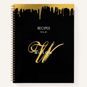 Carnet Monogramme noir et or Vintage Recette Script