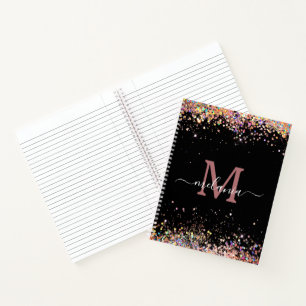Carnet Monogramme noir Holographique moderne Parties scin