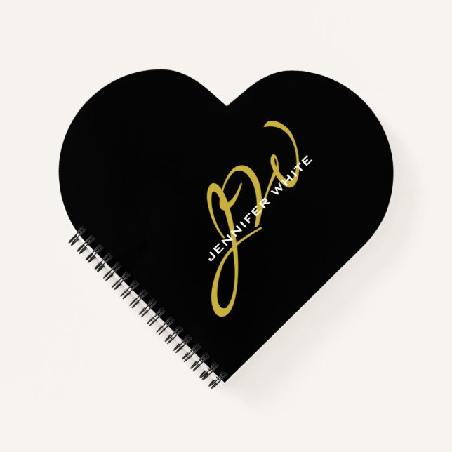 Carnet Monogramme Noir Or Couleur Plaque Moderne Nom prop (Devant)