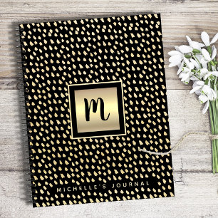 Carnet Monogramme noir or feuille gras moderne script lux