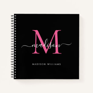 Carnet Monogramme noir rose élégant Nom initial du script