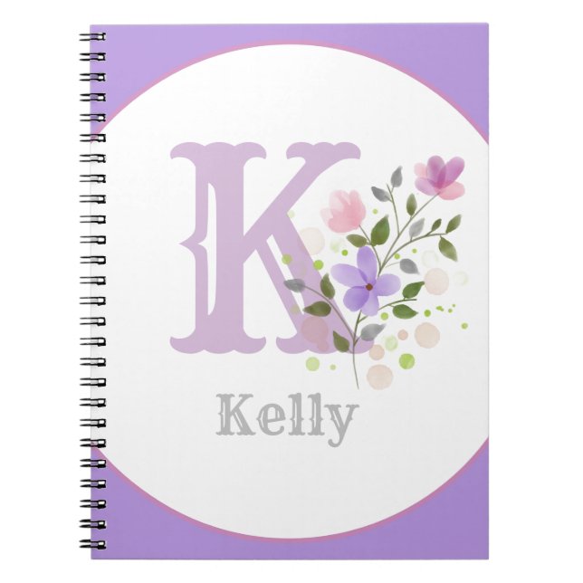 Carnet Monogramme & nom avec fleurs (Devant)