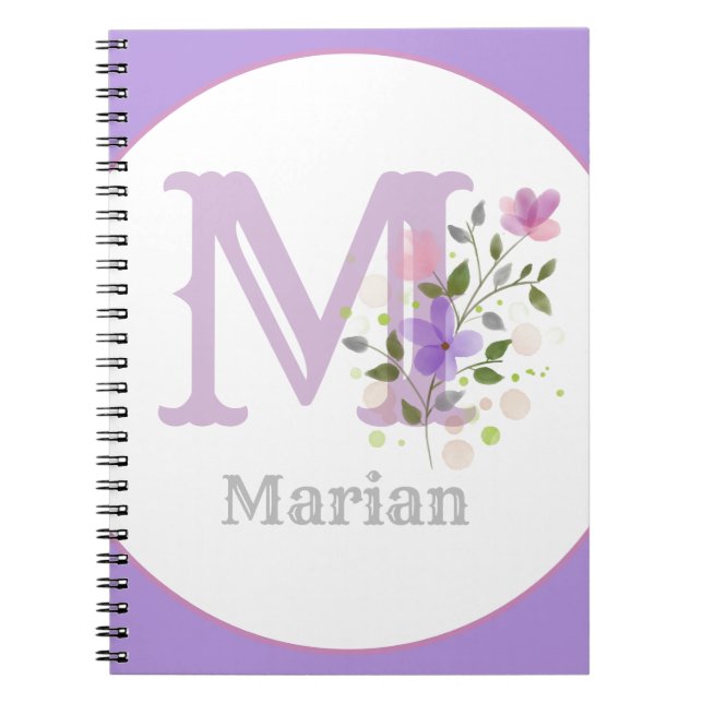 Carnet Monogramme & Nom avec Fleurs (Devant)