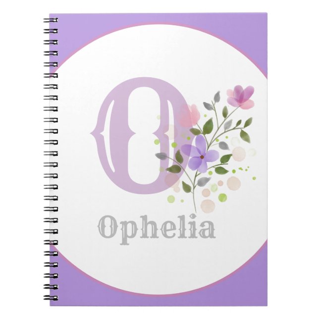 Carnet Monogramme & nom avec fleurs (Devant)