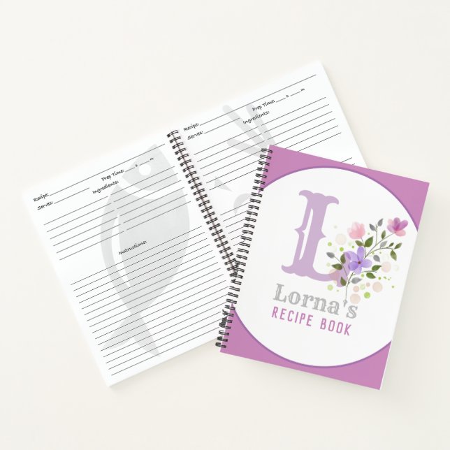Carnet Monogramme & nom avec fleurs (Intérieur)