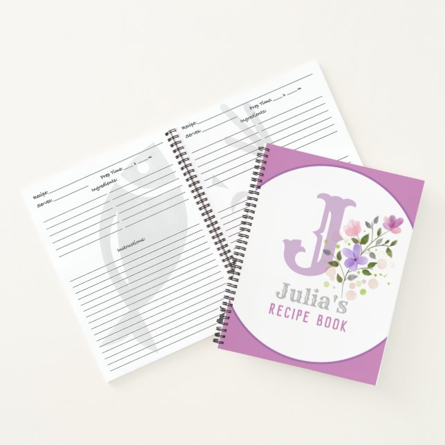 Carnet Monogramme & nom avec fleurs (Intérieur)
