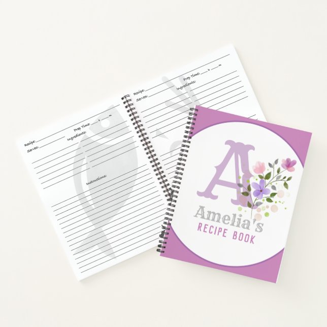 Carnet Monogramme & nom avec fleurs (Intérieur)