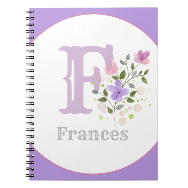 Carnet Monogramme & Nom avec Fleurs (Devant)
