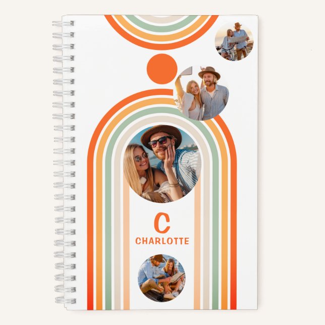 Carnet Monogramme Nom Boho Arch Multi Photo Fille tendanc (Recto)