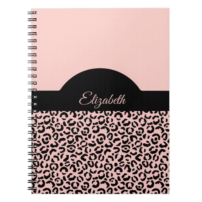 Carnet Monogramme Nom Imprimé Rose Noir Léopard Guépard  (Devant)