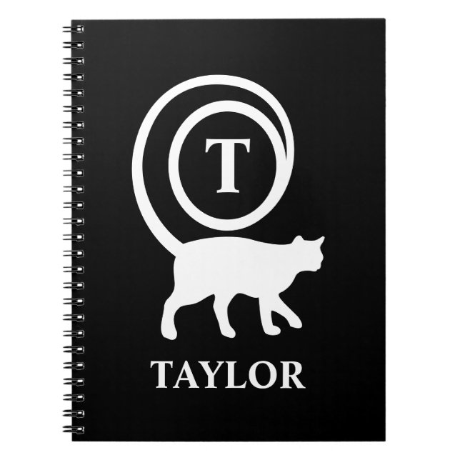 Carnet Monogramme Nom Initial Chat Chaton Amoureux Noir B (Devant)