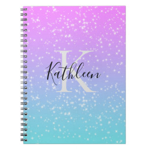 Carnet Monogramme Nom initial Pink Blue Sparkle Girl