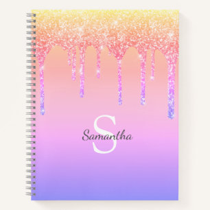 Carnet Monogramme Nom Paillettes Arc-en-ciel Chic