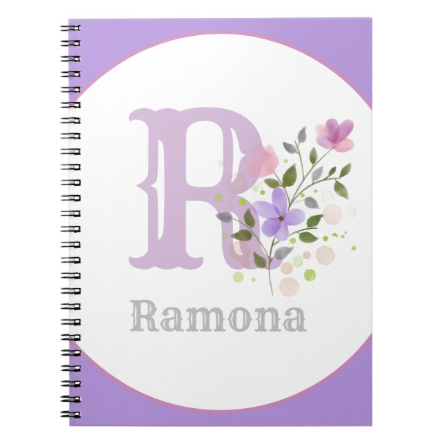 Carnet Monogramme & nom Ramona avec fleurs (Devant)