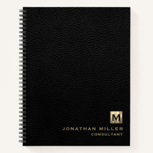 Carnet Monogramme or de luxe en cuir noir