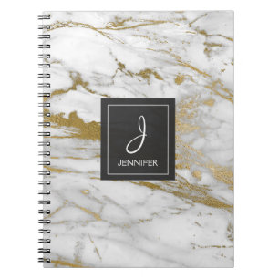 Carnet Monogramme or et Marbre blanc