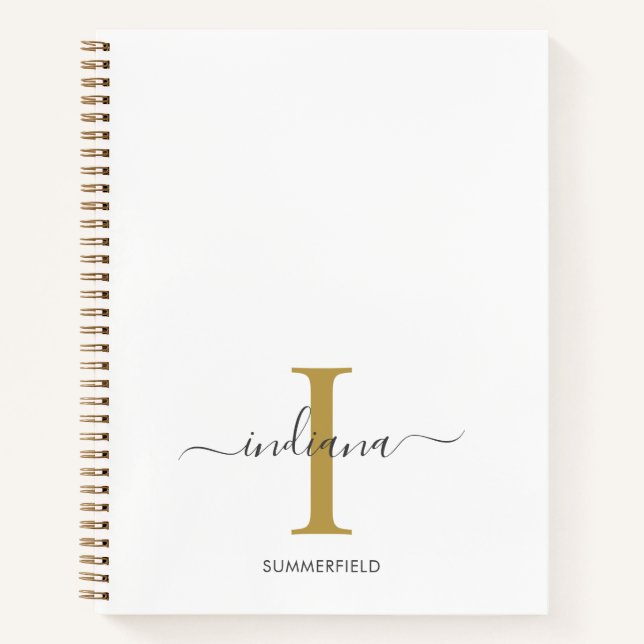 Carnet Monogramme Or Gris Script Nom Initial (Devant)