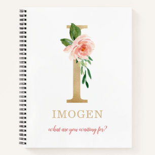 Carnet Monogramme Or Lettre I Devise ou citation floral