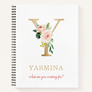 Carnet Monogramme Or Lettre Y Fleurs et devise ou citat