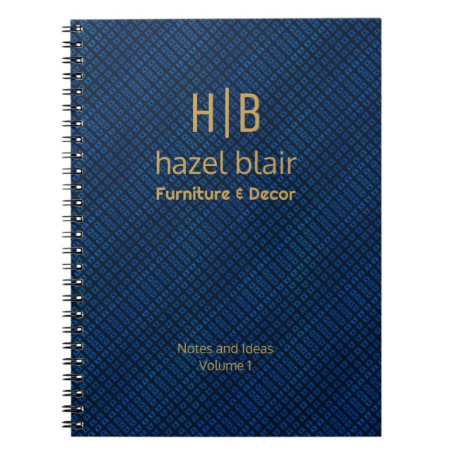 Carnet Monogramme or moderne Carrés bleu marine (Devant)