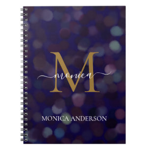 Carnet Monogramme or Motif Abstrait arrondi bleu