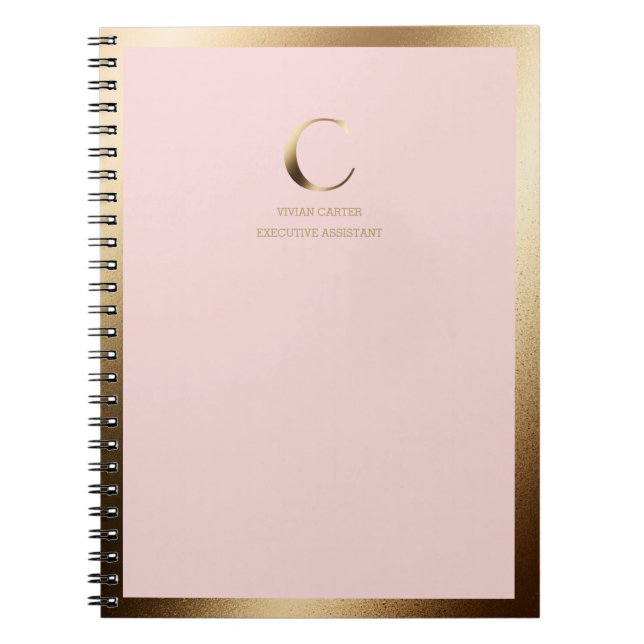 Carnet Monogramme or rose encadré (Devant)