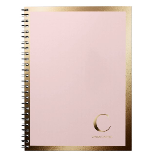 Carnet Monogramme or simple encadré | Rose (Devant)