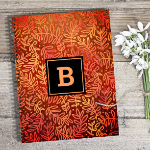 Carnet Monogramme orange feuille motif moderne simple
