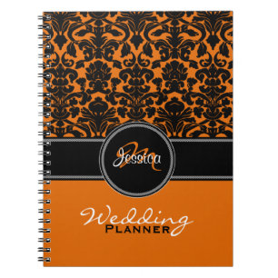 Carnet Monogramme orange noir blanc Mariage damassé Plann