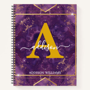 Carnet Monogramme Pailleté Or Violet Moderne Élégant Agat