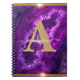 Carnet Monogramme Pailleté Or Violet Moderne Élégant Agat