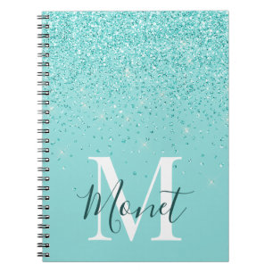 Carnet Monogrammé Paillettes de Turquoise Élégant