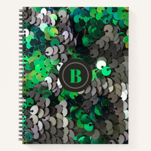 Carnet Monogramme parties scintillant gris vert paillette