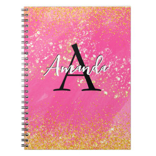 Carnet Monogramme Parties scintillant rose chaud Ajouter