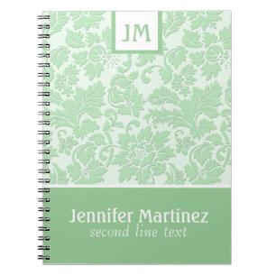 Carnet Monogramme Pastel Vert Monochromatique Damas
