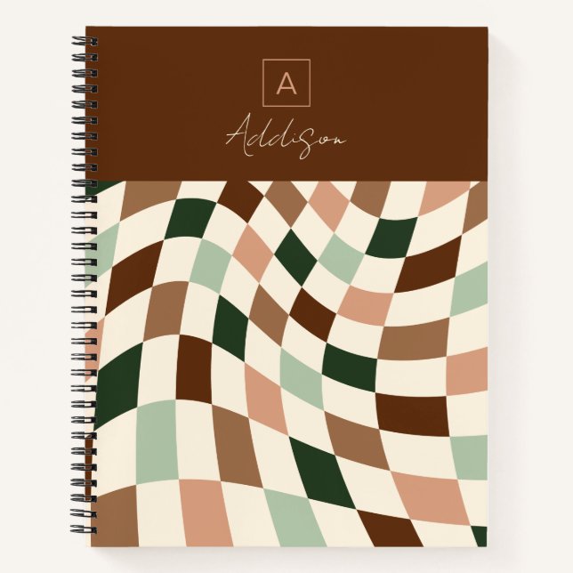 Carnet Monogramme personnalisé Boho Warered Checkerboard (Devant)