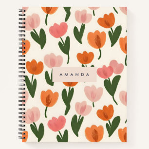 Carnet Monogramme Personnalisé Cute Spring Tulip Motif