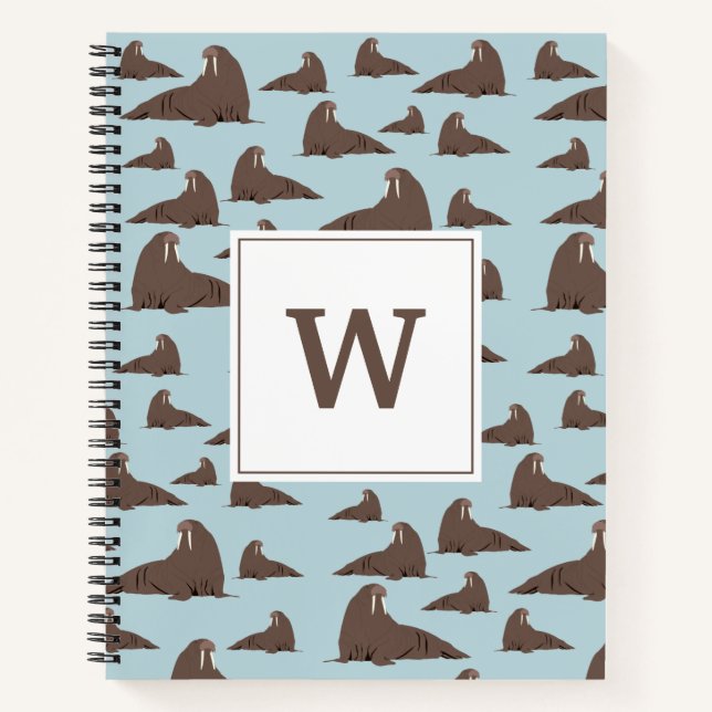 Carnet Monogramme personnalisé Cute Walrus Motif (Devant)