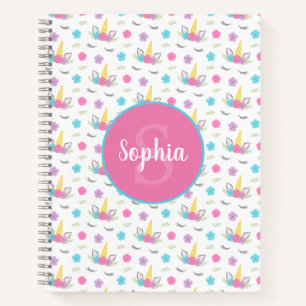 Carnet Monogramme personnalisé de la face de licorne flor