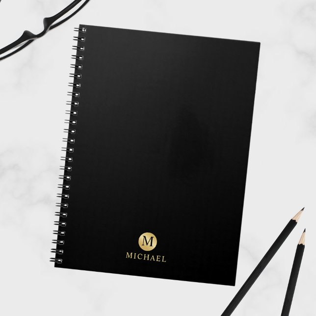 Carnet Monogramme personnalisé de luxe noir et or (Créateur téléchargé)