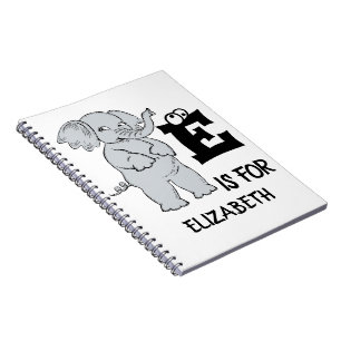 Carnet monogramme personnalisé E est pour éléphant coloré