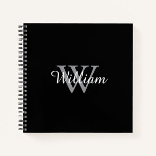 Carnet Monogramme Personnalisé Élégant et Simple Noir