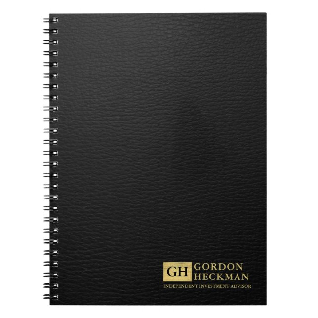 Carnet Monogramme personnalisé en cuir noir simple (Devant)