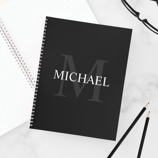 Carnet Monogramme personnalisé et nom noir (Créateur téléchargé)